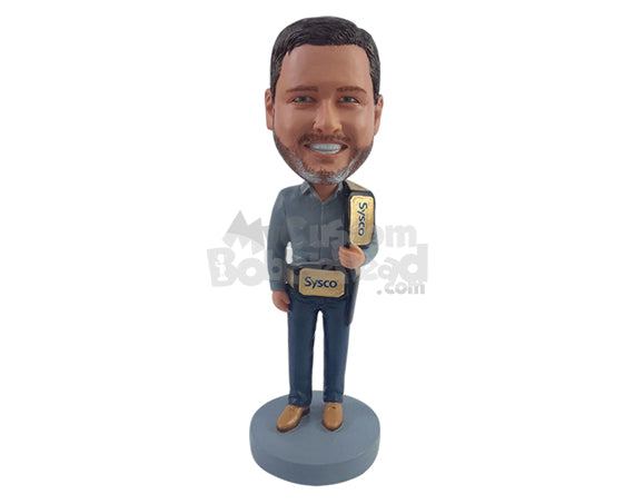 Custom Bobblehead Business winnes carrying a big belt on the shoulder and wearing another on the waist - Leisure & Casual Casual Males Personalized Bobblehead & Action Figure Custom Bobblehead Business winnes carrying a big belt on the shoulder and wearing another on the waist - Leisure & Casual Casual Males Personalized Bobblehead & Action Figure